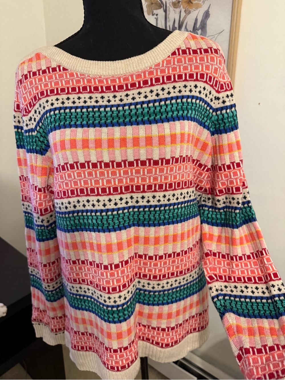Talbots L Multicolor Fair Isle Geometric Cotton Blend Sweater